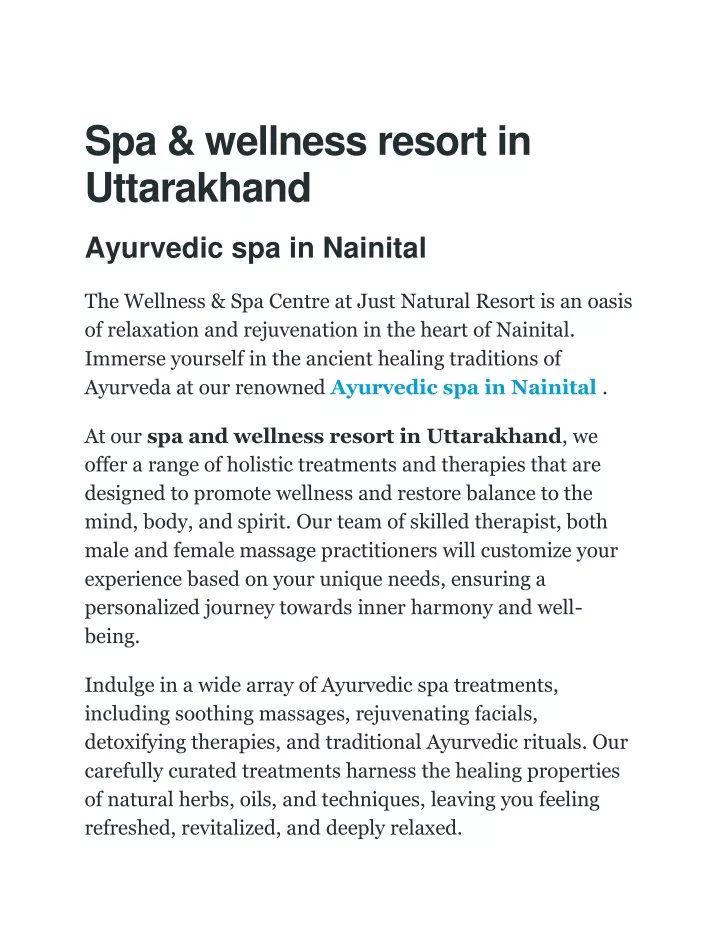 spa wellness resort in uttarakhand