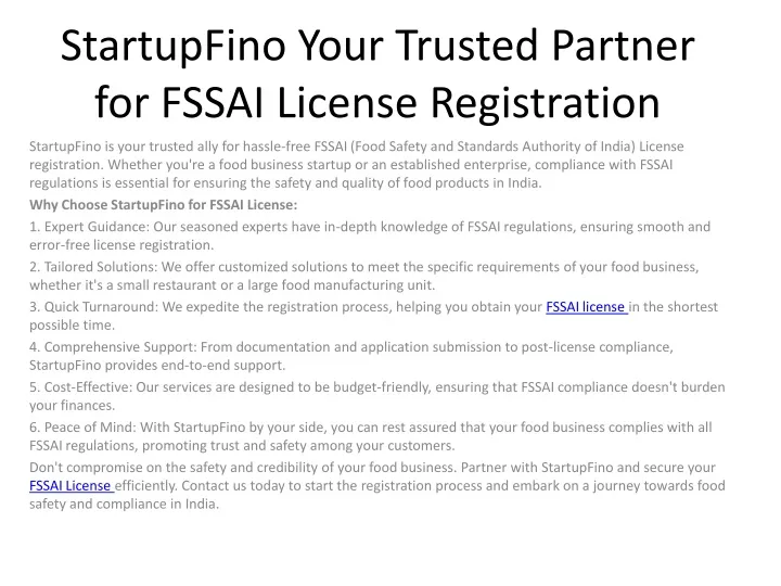 startupfino your trusted partner for fssai license registration