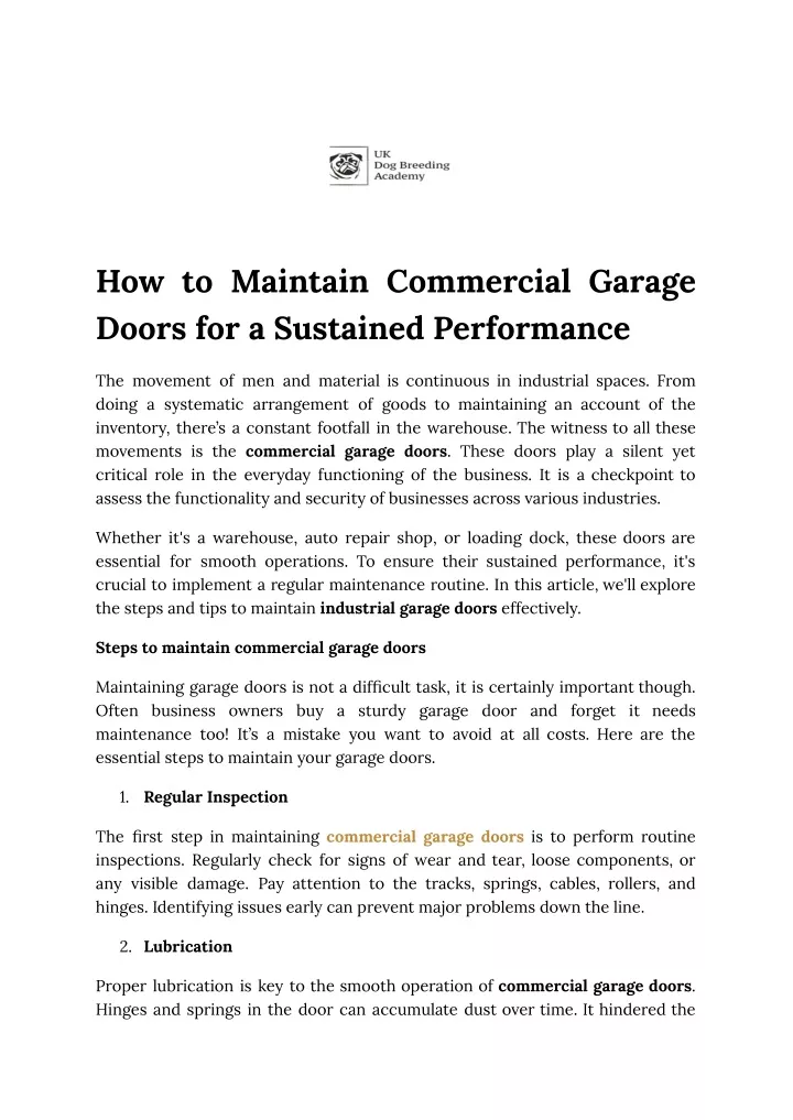 how to maintain commercial garage doors