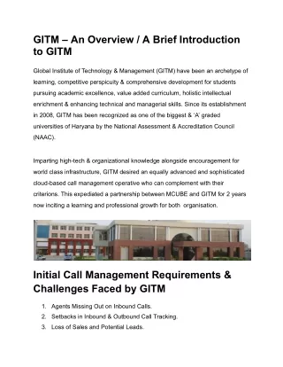 GITM Case Study || MCUBE Cloud Telephony Solution
