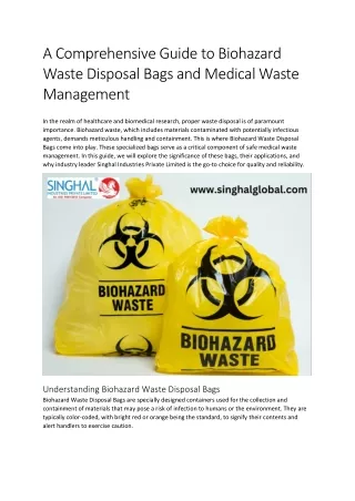 A Comprehensive Guide to Biohazard Waste Disposal Bags and Medical Waste Management