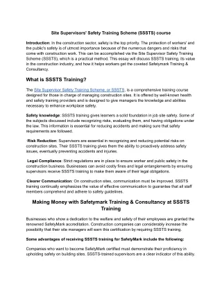 Site Supervisor Safety Training Scheme (SSSTS) online Training Course