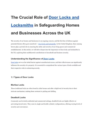 The Crucial Role of Door Locks and Locksmiths in Safeguarding Homes and Businesses Across the UK