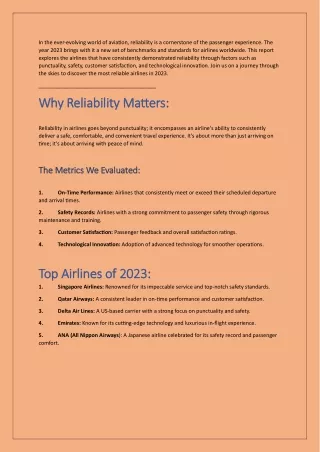 The Most Reliable Airlines in 2023