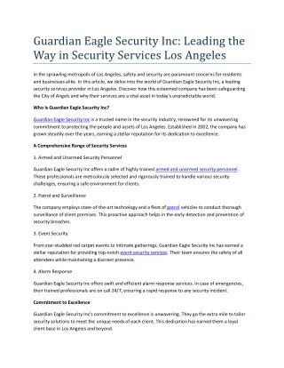 Security Services Los Angeles Leading the Way in Security Services Los Angeles