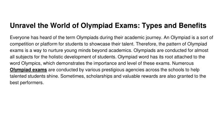 unravel the world of olympiad exams types and benefits