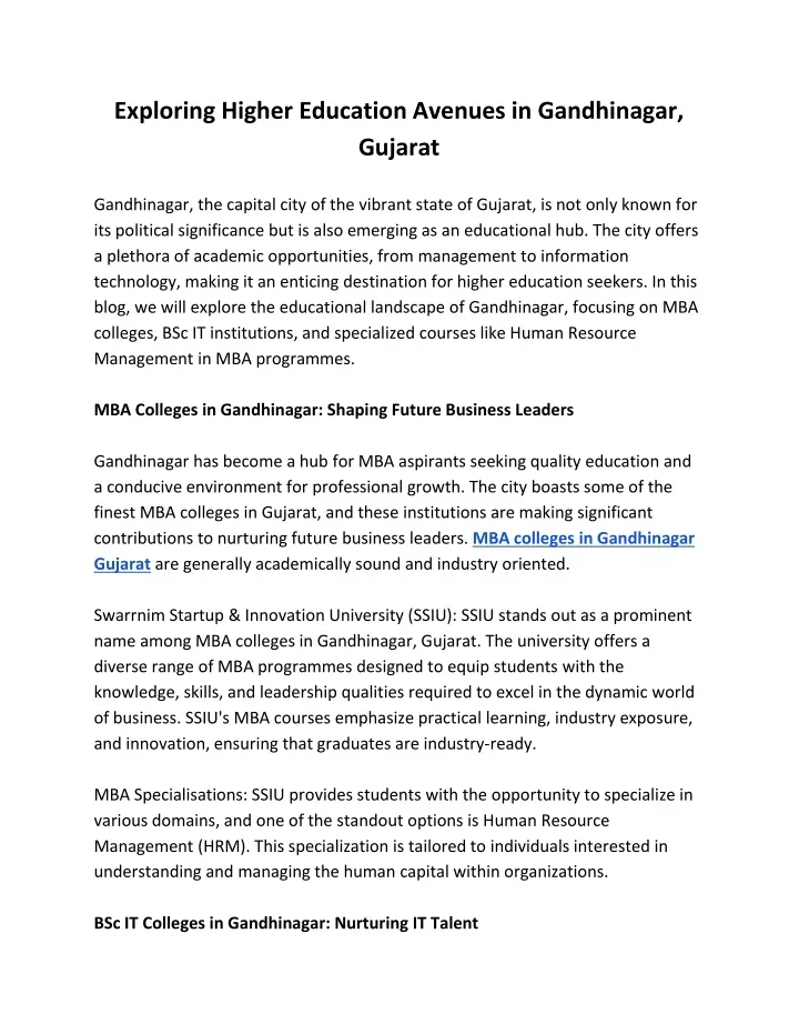 exploring higher education avenues in gandhinagar