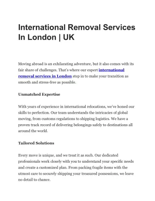 International Removal Services In London