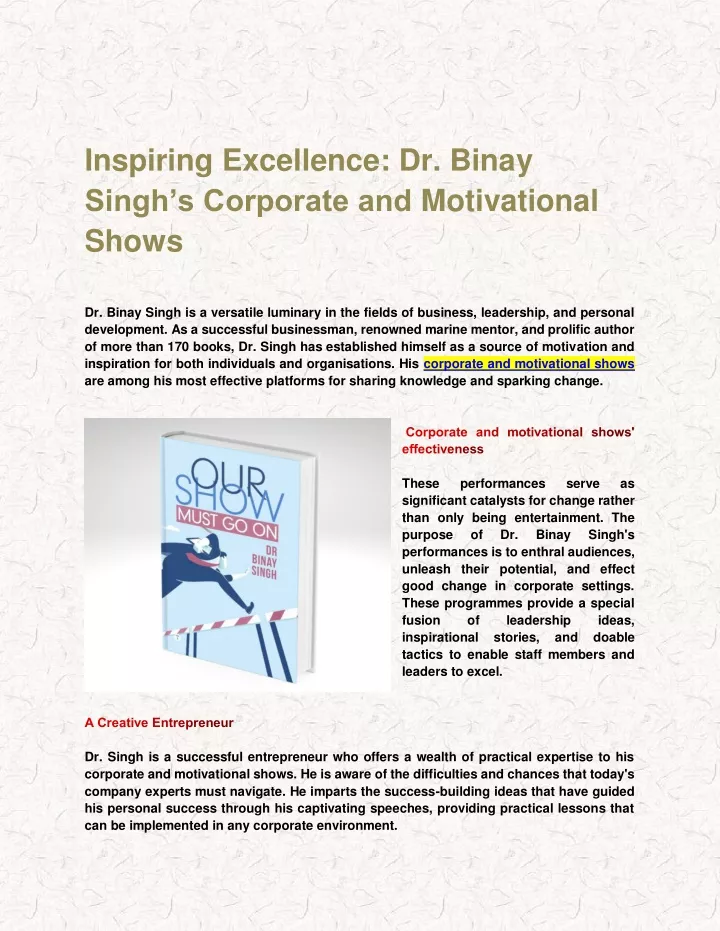 inspiring excellence dr binay singh s corporate