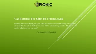 Car Batteries For Sales Uk  Pionic.co.uk