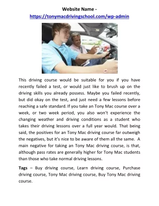 Tony Mac Driving Course
