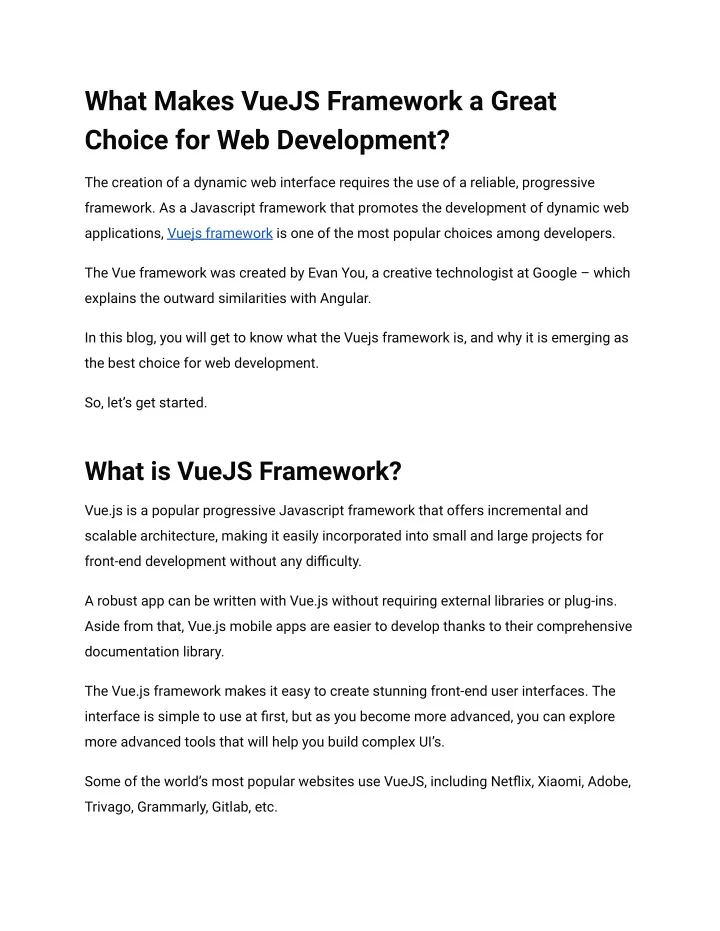 what makes vuejs framework a great choice