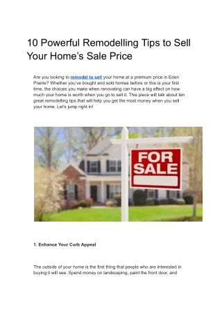 10 Powerful Remodelling Tips to Sell Your Home’s Sale Price