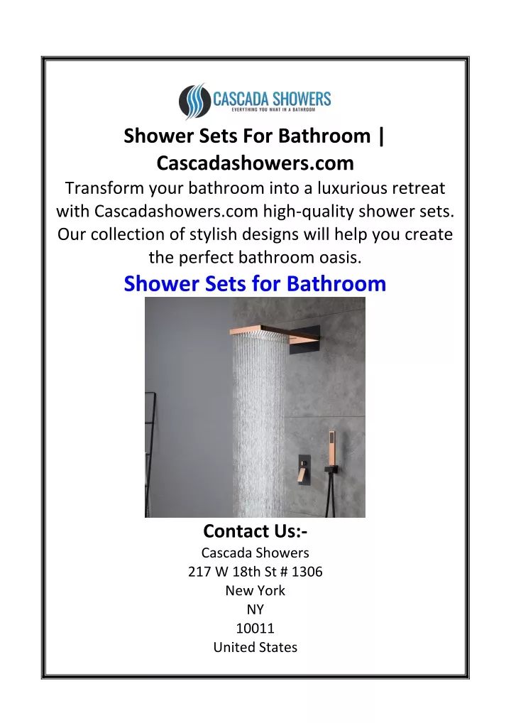 shower sets for bathroom cascadashowers