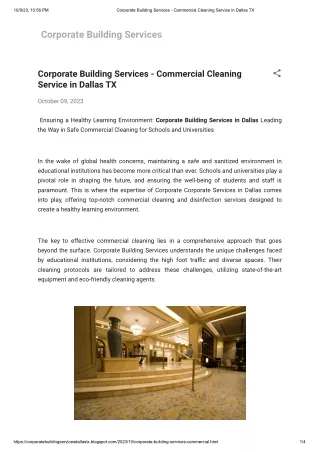 Corporate Building Services - Commercial Cleaning Service in Dallas TX