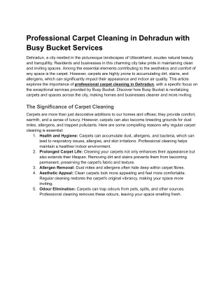 Professional Carpet Cleaning in Dehradun with Busy Bucket Services