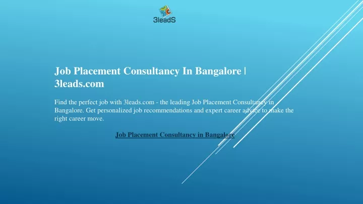 job placement consultancy in bangalore 3leads