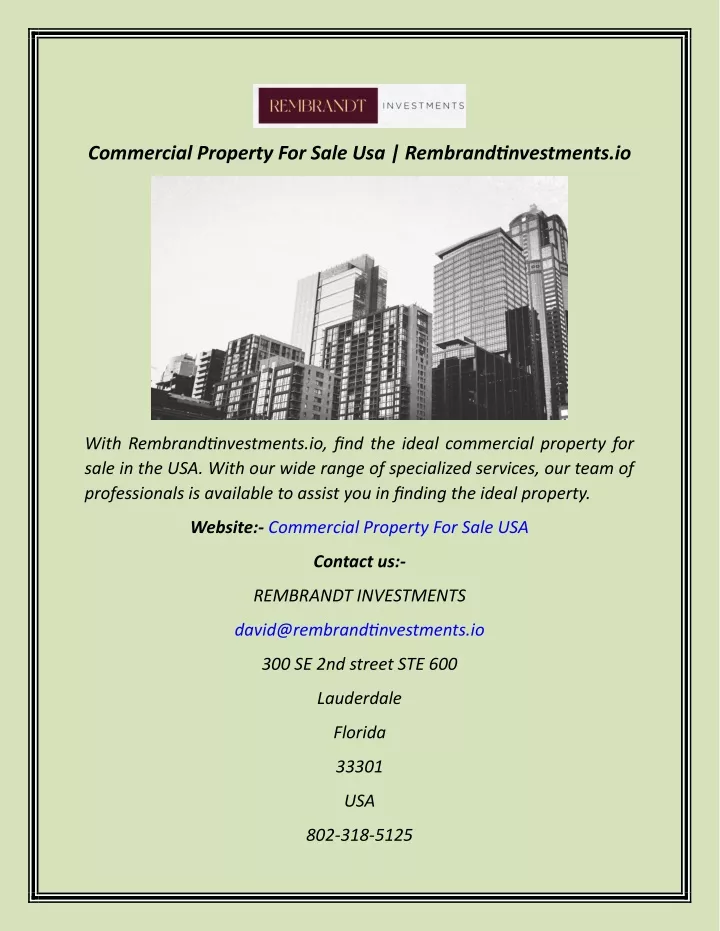 PPT Commercial Property For Sale Usa Rembrandtinvestments.io