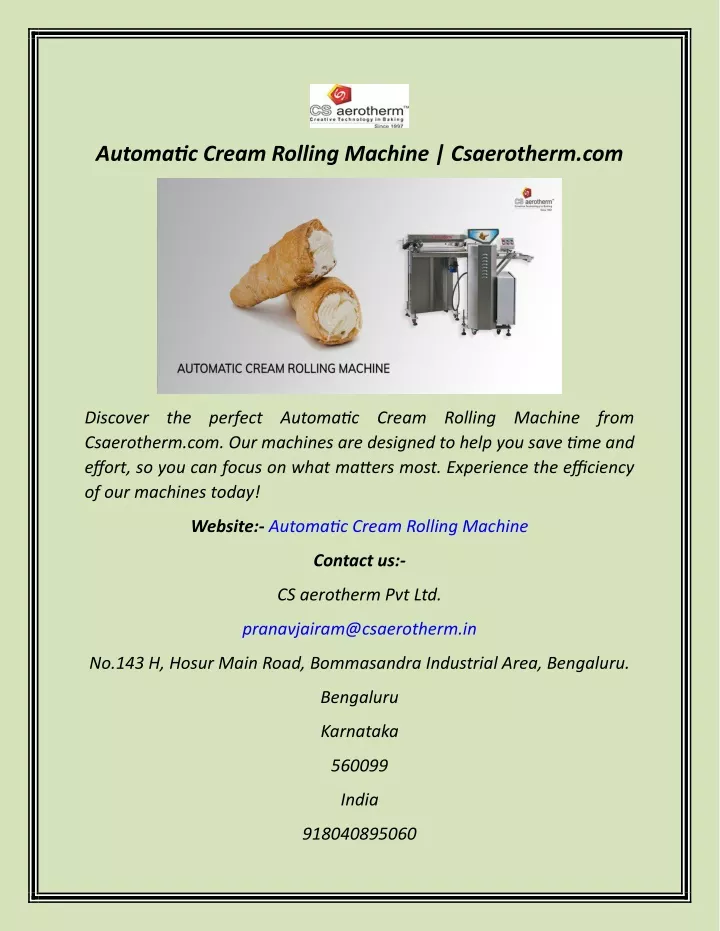 automatic cream rolling machine csaerotherm com