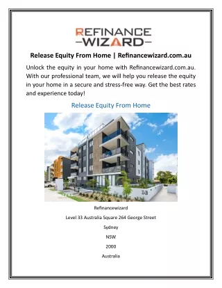 Release Equity From Home Refinancewizard.com.au
