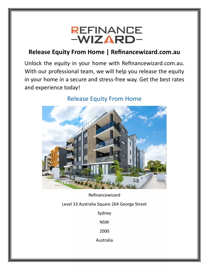 release equity from home refinancewizard com au