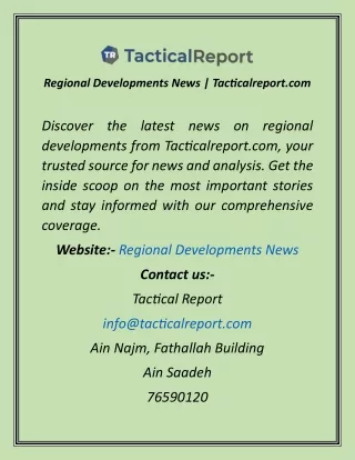 Regional Developments News  Tacticalreport