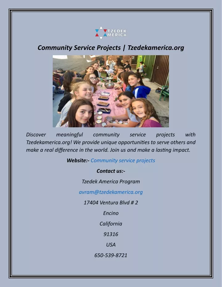 community service projects tzedekamerica org