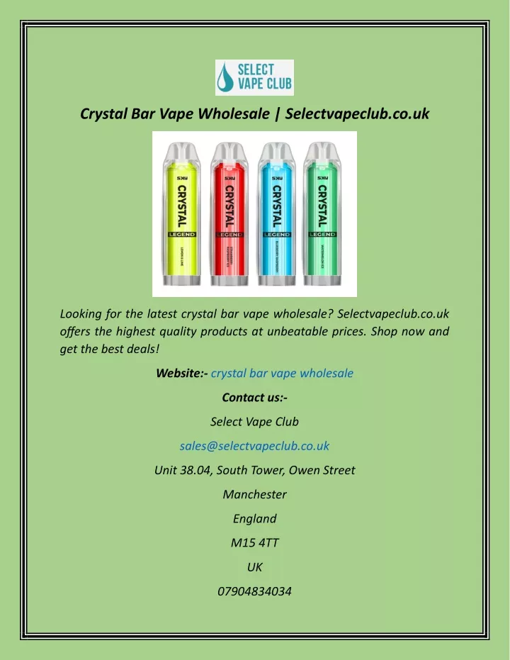 crystal bar vape wholesale selectvapeclub co uk