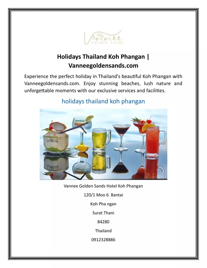 holidays thailand koh phangan vanneegoldensands