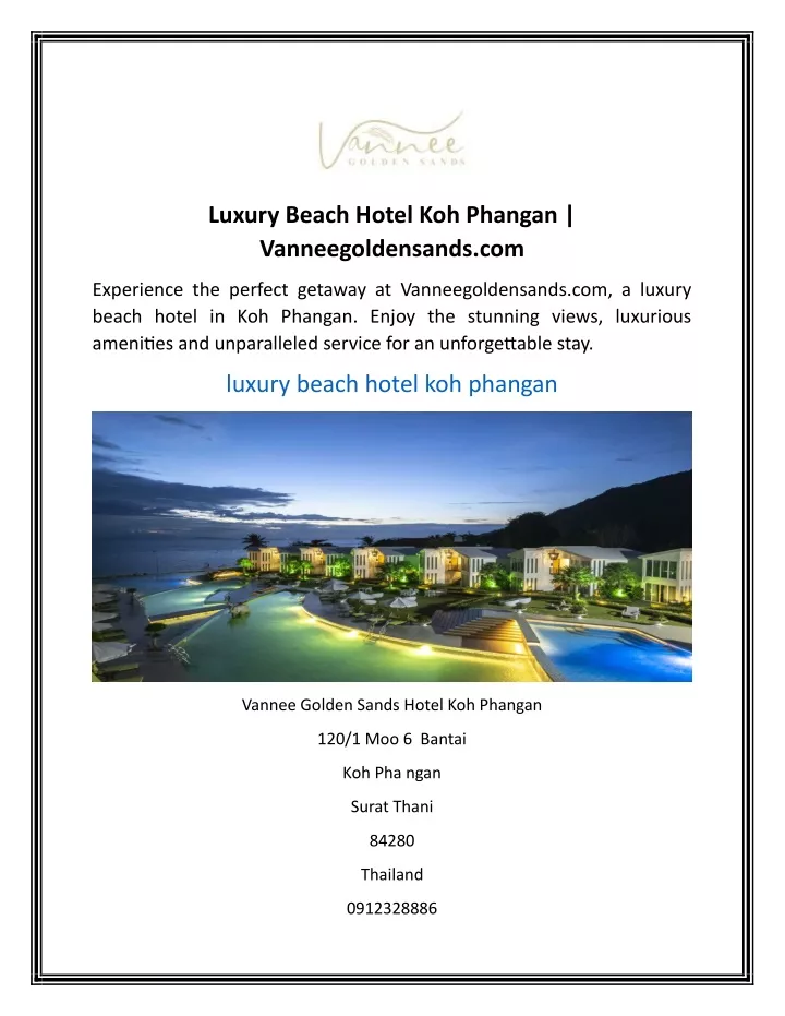 luxury beach hotel koh phangan vanneegoldensands