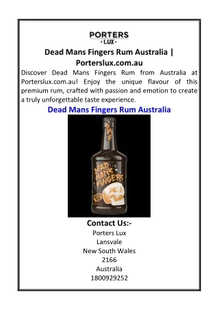 Dead Mans Fingers Rum Australia  Porterslux.com.au