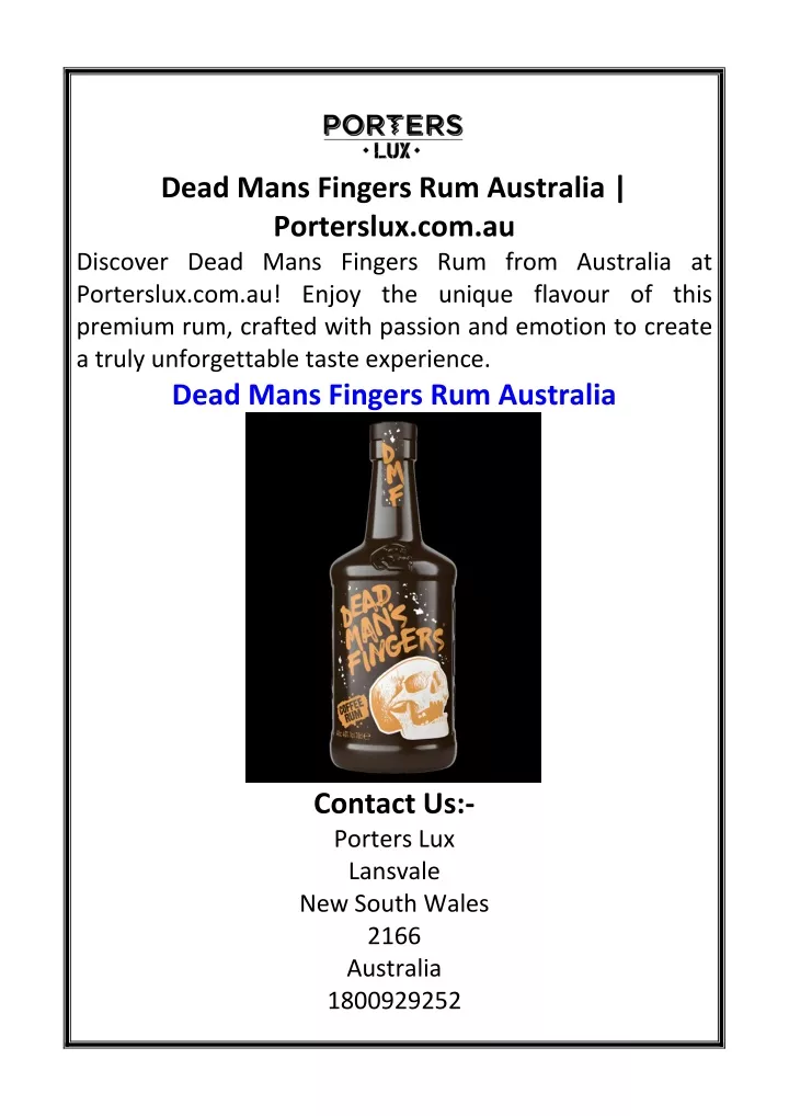 dead mans fingers rum australia porterslux