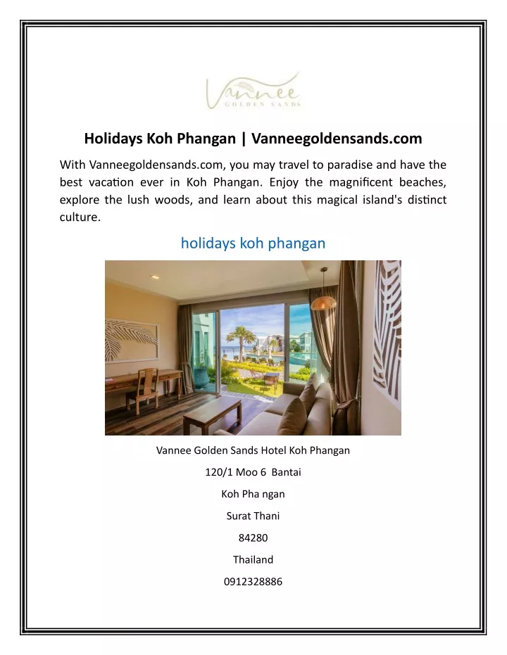 holidays koh phangan vanneegoldensands com