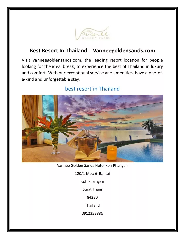 best resort in thailand vanneegoldensands com