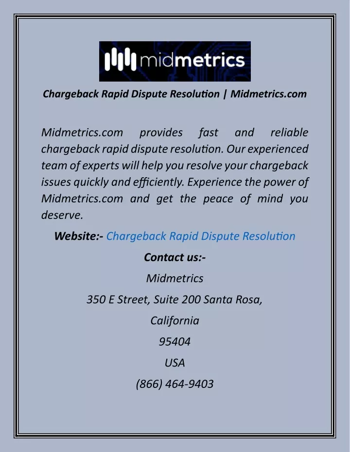 chargeback rapid dispute resolution midmetrics com