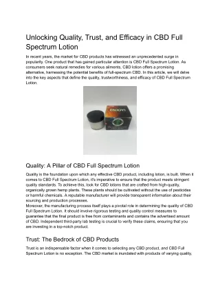 Unlocking Quality, Trust, and Efficacy in CBD Full Spectrum Lotion