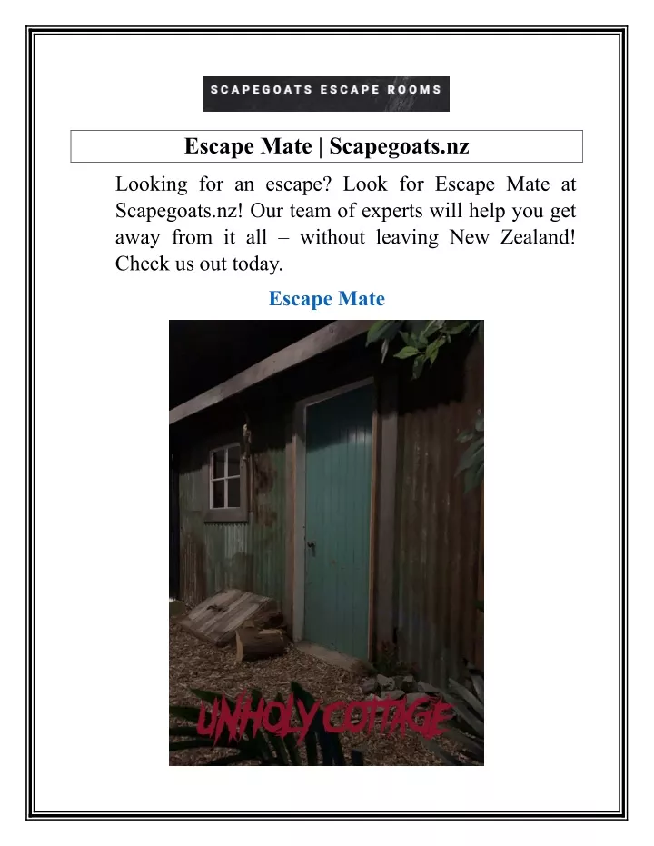 escape mate scapegoats nz