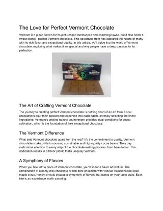 The Love for Perfect Vermont Chocolate