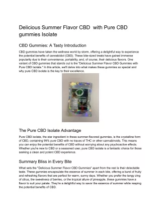 Delicious Summer Flavor CBD  with Pure CBD gummies Isolate