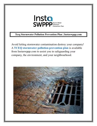 Tceq Stormwater Pollution Prevention Plan  Instaswppp.com