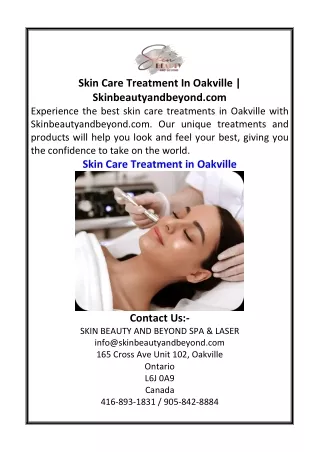 Skin Care Treatment In Oakville  Skinbeautyandbeyond.com