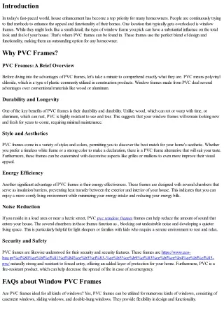 Window PVC Frames: The Perfect Blend of Design and Performance