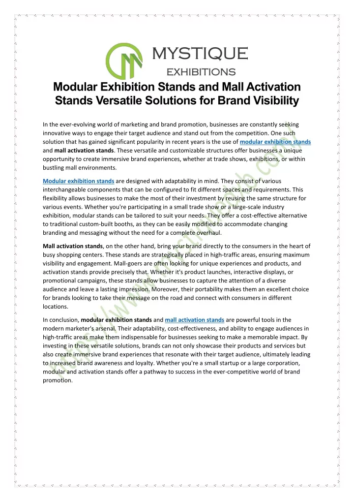 modular exhibition stands and mall activation