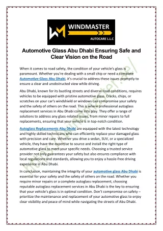Automotive Glass Abu Dhabi Ensuring Safe and Clear Vision on the Road