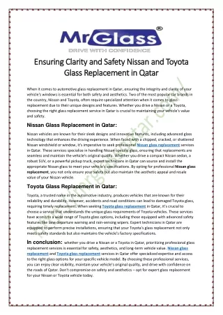 Ensuring Clarity and Safety Nissan and Toyota Glass Replacement in Qatar