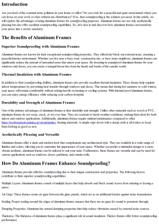 Soundproofing Solutions: The Advantages of Aluminum Frames