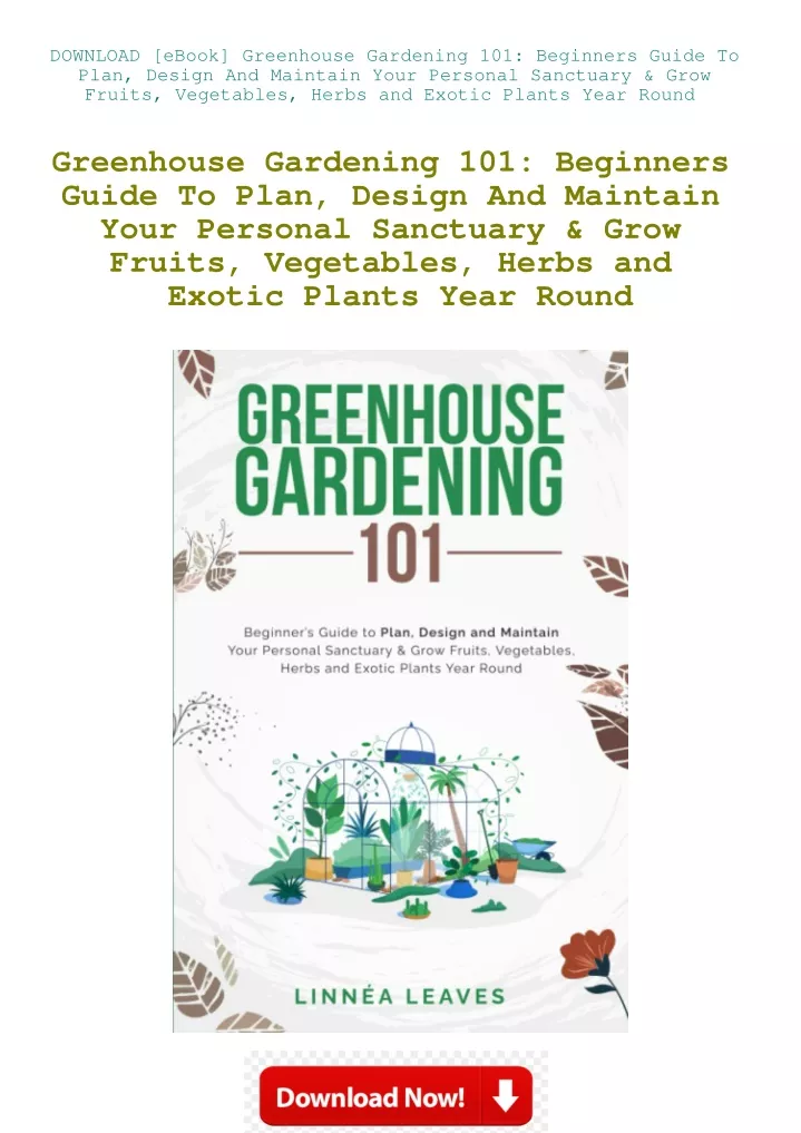 download ebook greenhouse gardening 101 beginners