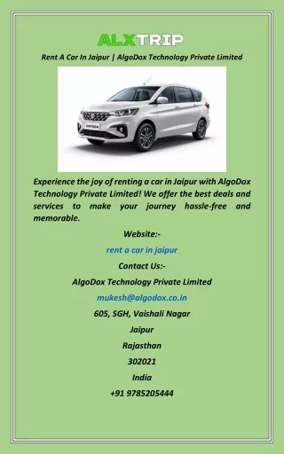 Rent A Car In Jaipur  AlgoDox Technology Private Limited