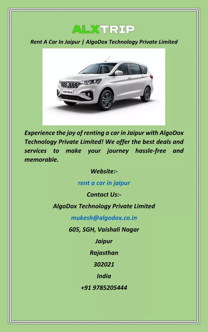 rent a car in jaipur algodox technology private