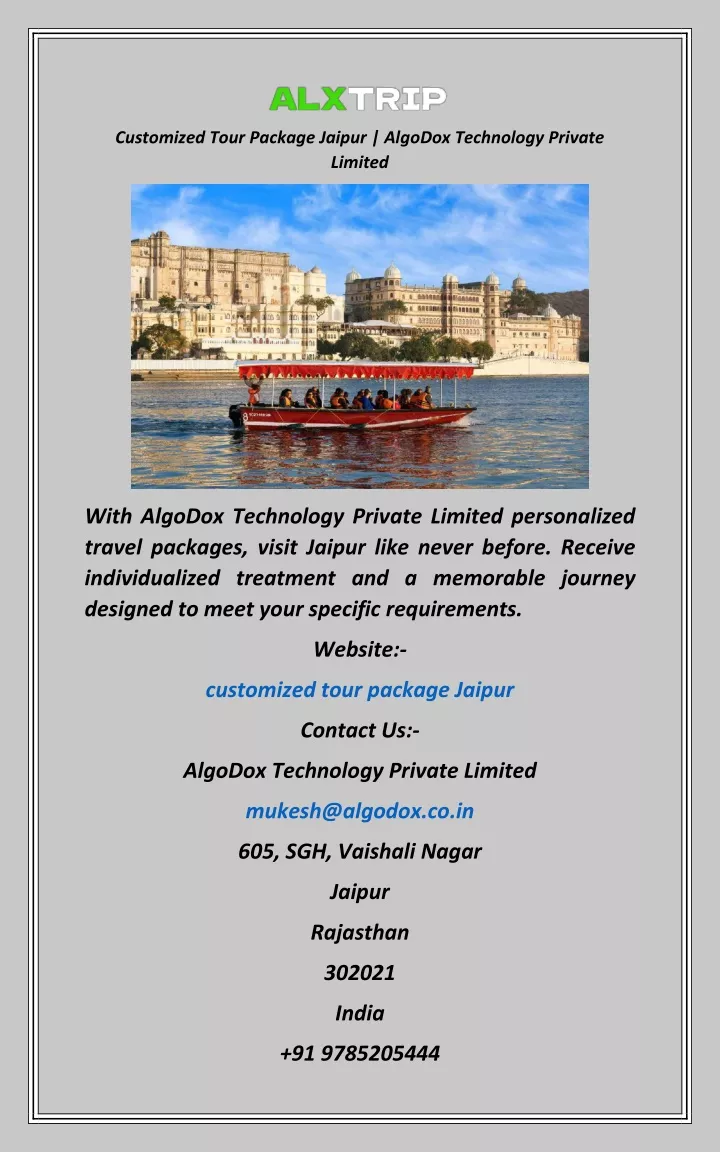 customized tour package jaipur algodox technology